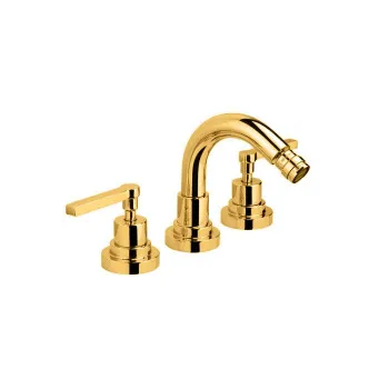 Смеситель для биде Nicolazzi Mac Kinley 05 на 3 отверстия, с 2мя ручками, излив: 135мм, золото 2215GO29