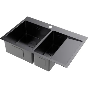 Мойка кухонная Omoikiri Akisame 78-2-GM-L вороненая сталь 4973101