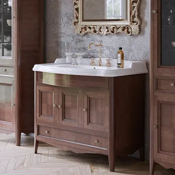 Тумба с раковиной Tw Veronica Simas AR874bix1 105x56, с 1отв., 3 расп. дв. и 1ящик, доводч. Blum, ручки Riflesso бронза, noce VER4105-N+AR874bi*1 комплект