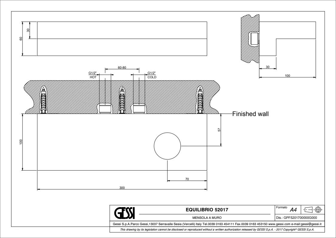 Настенная полка для смесителя Gessi Equilibrio 52017.299 Matte Black