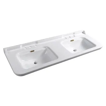 Раковина керамическая двойная Kerasan Waldorf 150х55, c 3 отверстием под смеситель, белая, заглушки хром 4143K1bi/cr*3
