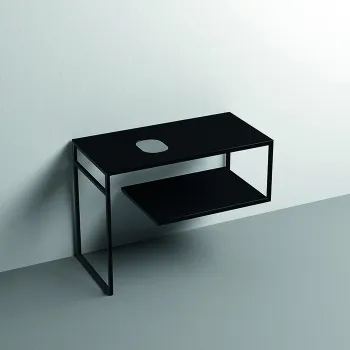 Структура металлическая напольная Kerasan Louise 100х74, нерж сталь, с полкой, с отв под раковину,с полотенцедерж, черный матовый 9332k1