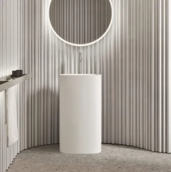 Раковина Noorth Milldue Edition Tube 48х38xh87 напольная из Ceramilux ,слив в стену, без отв. для ес, без перелива, белый матовый 4933.20*0 Bianco Opaco