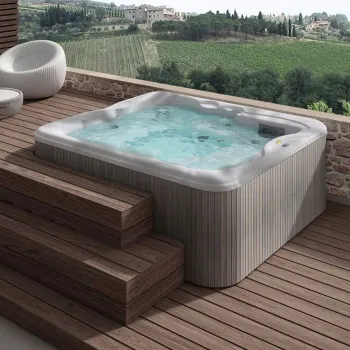 Минибассейн отдельностоящий Jacuzzi Lodge L ,цвет акрила Porcelain белый, внешняя Sillwer wood, c г/м Hydro+Blower, утеплитель Eco Shield, без крышки LODL0033311