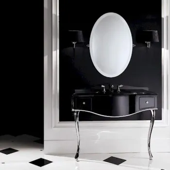 Консоль Devon&Devon Audrey 111х57,5хh89,5/99,5 мрамор NERO MARQUINHA c 3отв, корпус, черн.с кантом белым, ножки, хром без раковины SWINGDON DEAUDRNMACR/DBcprPW/LS-SWINDON/3F