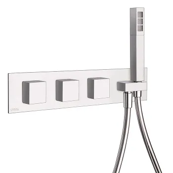Смеситель для душа встраиваемый Carimali Ilquadro однорычажный, с переключателем на 4 потока, с ручным душем и шлангом, внешняя часть, хром 21941EST-CR