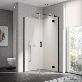 Боковая стенка Kermi Liga 860-885х2000 мм., фурнитура черный матовый, стекло прозрачное с kermiclean, продается только с дверью li sn.090203pk, LI TWP 09020 3PK