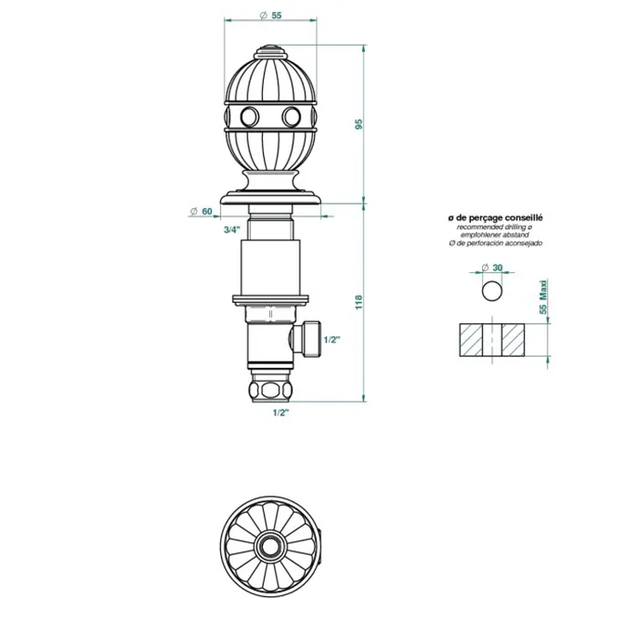 Вентиль смесителя для раковины THG Amboise Malachite A1J-F01-35 полированное золото