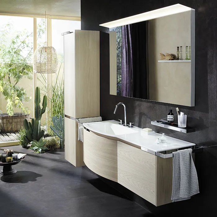 Burgbad Yso Комплект подвесной мебели 158x49x45 см, с круглым керамическим умывальником. раковина слева,  цвет: аутентичный дуб SFAD141 L F2184 C0001*1