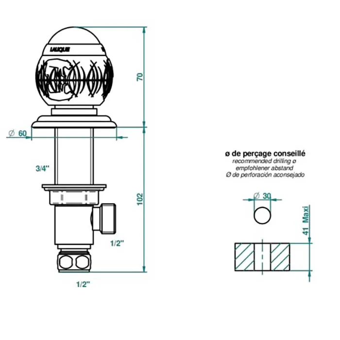 Вентиль смесителя для раковины THG Panthere Cristal Noir A2K-A02-35 хром
