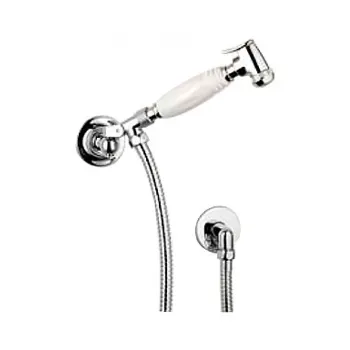 Гигиенический душ с держателем Devon&Devon шлангом и выпуском из стены с ручкой белой хром MARK17CR