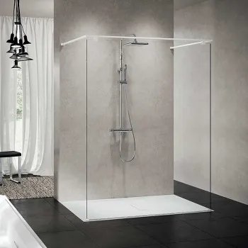 Душевое ограждение Novellini Kuadra Hf 1540х2147, с свободным входом, с полкой, стекло прозрачное, профиль белый матовый, KUADFC156PO-1U