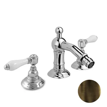 Смеситель для биде Nicolazzi P.M. Blanc на 3 отверстия, с донным клапаном, ручки белая керамика, тёмная бронза 1415DB78