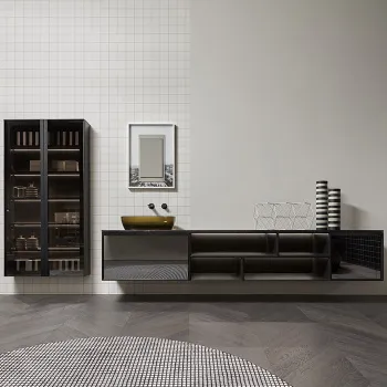 Комплект мебели Antonio Lupi Bemade с тумбами и базой под раковину, раковиной SENSO, подвесным пеналом 175, зеркалом COLLAGE, 72, Argentato fume А0002452760