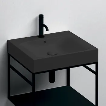 Раковина Kerasan Cento 600х450 , с 1 отверстием для смесителя, с переливом, черный матовый 353131