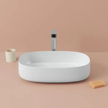 Раковина накладная ArtCeram Cognac 55х35, без отв., saniglaze, белый матовый COL003 05 34