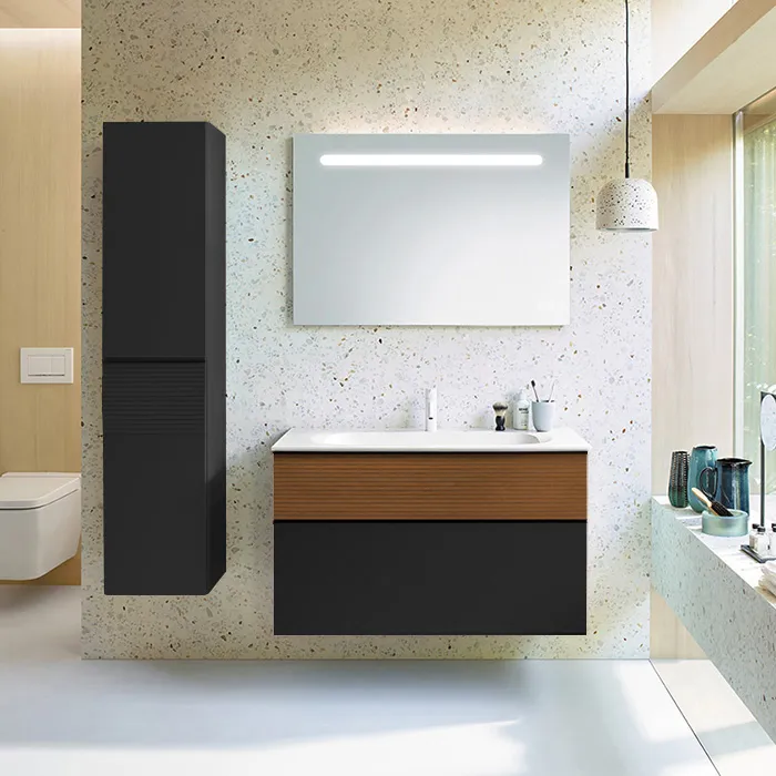 Burgbad Fiumo Комплект подвесной мебели 102х49х61см, с раковиной на 1 отв., ручки черные матовые, цвет: Tectona Dekor Zimt / Graphit Softmatt SFXN102F3958FOT52G0200C0001*1