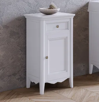 Тумба под раковину Tw Veronica 50.2/45x40/37.4xh86.7, 1 распашная дверка 1выдвижной ящик, доводчики Blum, петли справа-DX,, bianco, ручки riflesso бронза VER2150D-B