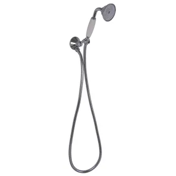 Душевой комплект с ручным душем с белой керамической ручкой Fima Carlo Frattini Wellness держатель с выпуском и металлическим шлангом 1500, цв хром F2287/8CR