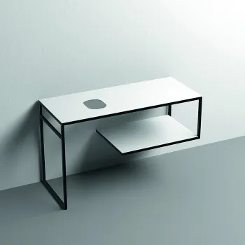 Структура металлическая напольная Kerasan Louise 120х74, нерж сталь, с полкой, с отв под раковину, с полотенцедерж, белый матовый 9332k4