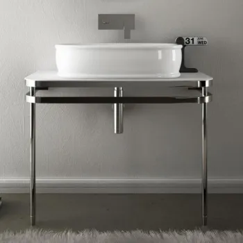 Металлическая структура под раковину Artceram AZULEY напольная, с верхним глянцевым топом белый, хром AZA003 71 01 bi/cr