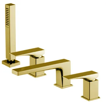 Смеситель на борт ванны Fima Carlo Frattini Zeta на 4 отверстие, с ручным душем, золото F3974NOR