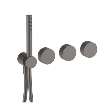 Встроенный смеситель для ванны Fantini Af/21 на 2 потока, ручная лейка FIT, гибкий шланг 150 см, наружная часть, Matt Gun Metal PVD 27 P5 A817B