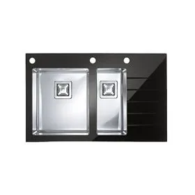 ALVEUS мойка CRYSTALIX 20 (черный) 860X540 1+1/2 левая, с сиф.1127260, кол.1119835,доз.1069687