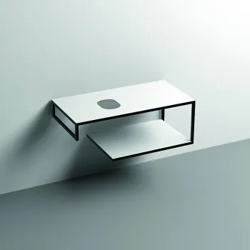 Структура металлическая подвесная Kerasan Louise 100, нерж сталь, с полкой, с отв под раковину, с полотенцедерж, белый матовый 9322k2