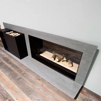 Камин дровяной Antonio Lupi Piano Fuoco 212.4/75.8х32х69.2, встраиваемый в стену, дверца выдвижная из керамического стекла, рама из камня Basalto А0002456836