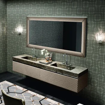 Зеркало Vitage Milldue Edition Four Seasons LOSANNA 1980х1080х50, с светодиодной подсветкой, отделка по периметру черный хром, отделка рамы стеганая кожа Visone, 3471.223.96