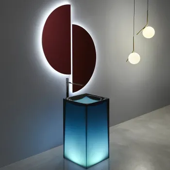 Раковина Antonio Lupi Aura 45х45х85, без отв., слив в пол, с дон. клапан, сифоном и трубой слива, Cristalmood, Ceruleo А0002451437