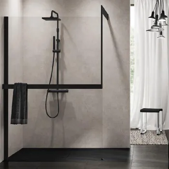 Рама для душевого ограждения Novellini Kuadra H 1600х1090х2150, с свободным входом, левая, с креплением к стене, с полотенцедержател, черн мат R80KUFRE10S-H 160/109