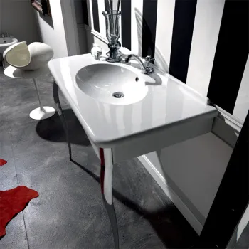 Раковина консоль Kerasan Retro 100х55, с 1 отв под смеситель, белый, ноги, арт.736090, в комплекте: хром, упаковка-2 коробки 1049K0 bi*1 cr legs