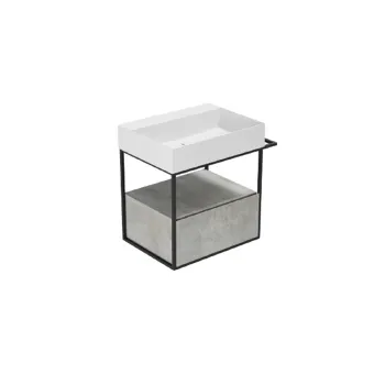 Структура под раковину Azzurra Elegance Squared 680х445х520, 1 ящик, полотенцедержатель, структуры черный матовый, ящика cement MSQ60NC