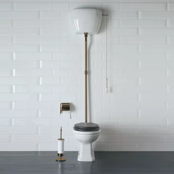 Унитаз напольный Globo Paestum PA010.BI с высоким бачком, трубой, белый/бронза