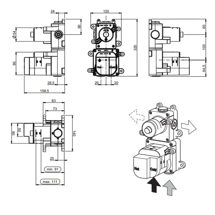 Встраиваемый термостат Almar на 3 потребителя, 3 вентиля, E176003