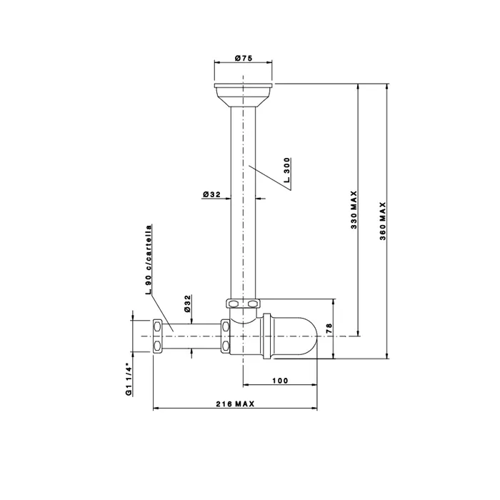 Сифон для раковины Nicolazzi без донного клапана, gold brass 5568BGB