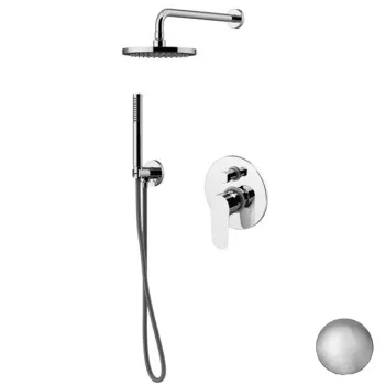 Комплект для душа Gattoni H2omix7000 на 2 выхода, руч душем 6386/PD с держ. и верхним душем 250, nickel spazz 7009070NS (старый арт. KTH715/PDNS)