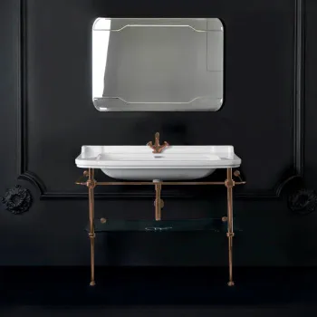 Металлическая структура для раковины Kerasan Waldorf 120, со стеклянной полочкой, бронза, из 2-х коробок: арт 920393+920293 и 920401 9203K3br