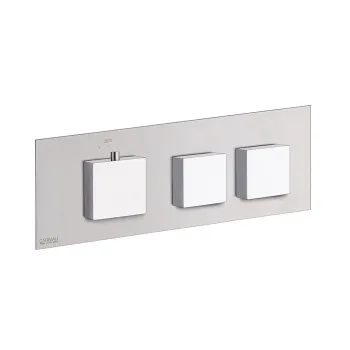Внешняя часть горизонтальная термостатического смесителя Carimali Ilquadro на 2 потребителя. Квадратная пластина и ручки, хром 21020EST/O-CR