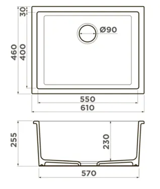 Мойка Omoikiri Okinoshima 61 U I Wh 610 460 255 80 Natceramic 4997062