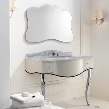 Консоль Devon&Devon Audrey 111х57,5хh89,5/99,5 мрамор BIANCA CARRARA c 3отв, корпус, белый с кантом белым, ножки хром без раковины SWINDON DEAUDRBCACR/PWcprPW/LS-SWINDON/1F