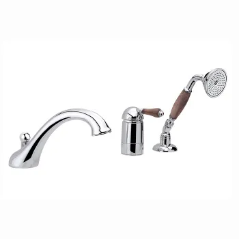 Смеситель на борт ванны Nicolazzi Forest на 3 отверстия, с изливом 200мм и ручным душем, ручки дерево, хром 3414CR77