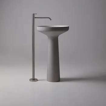 Раковина Antonio Lupi Ago 50х85, без отв., слив в пол, с сифоном, гибким шлангом и донным клапан, Flumood, внешний Cemento, внутри белый А0002451487