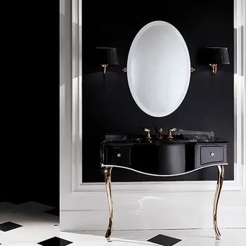 Консоль Devon&Devon Audrey 111х57,5хh89,5/99,5 мрамор NERO MARQUINHA c 3отв, корпус, черн.с кантом белым, ножки св.золото без раков SWINDON DEAUDRNMAOT/DBcprPW/LS-SWINDON/3F