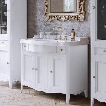 Тумба с раковиной Tw Veronica Simas AR874bix1 105x56, с 1отв., 2 верх.ящ. 3 распашные дверки, доводч. Blum, ручки Riflesso бронза, bianco VER5105-B+AR874bi*1 комплект