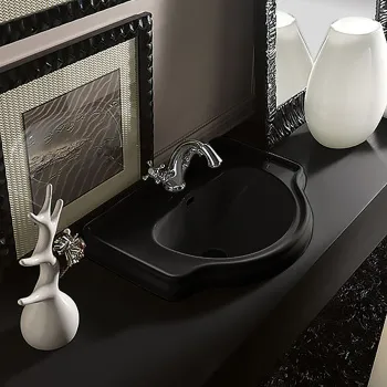 Раковина встраиваемая Kerasan Retro 62х45.5, 1 отв под смеситель, с переливом, черный 103004 Nero lucido *1