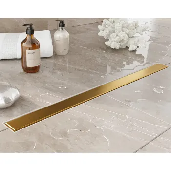 Трап душевой Plumberia Selection PS MODULAR 4x90 2устор. накладка из нерж.стали, комбинир.затвор с горизонт. Выпуском Ду 50мм,40л/мин, золото браш., PSM90OB