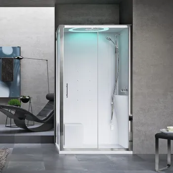 Душевая кабина Novellini Eon 2p 1200х800х2360, правая, турец баня, термост, гидром, верхн душ, поддон 11,5см, фурн хром, стекло прозр, EON2P129DT1N-1AK